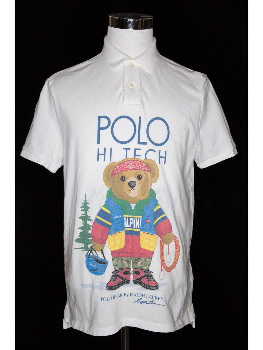 Polo Ralph Lauren Ski Bear Polo Shirt White Custom Slim Fit Sz Large